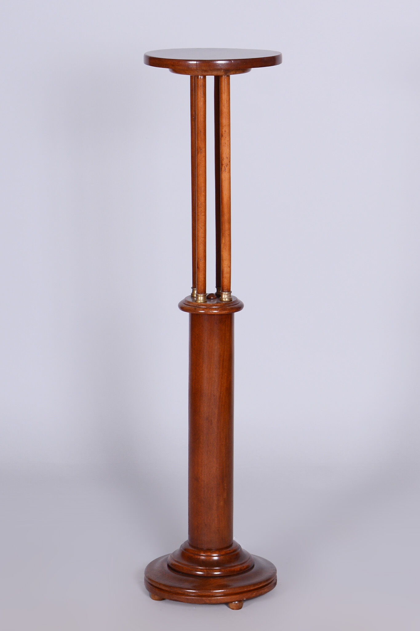 Restored art deco pedestal, beech, walnut, 1920s, czechia