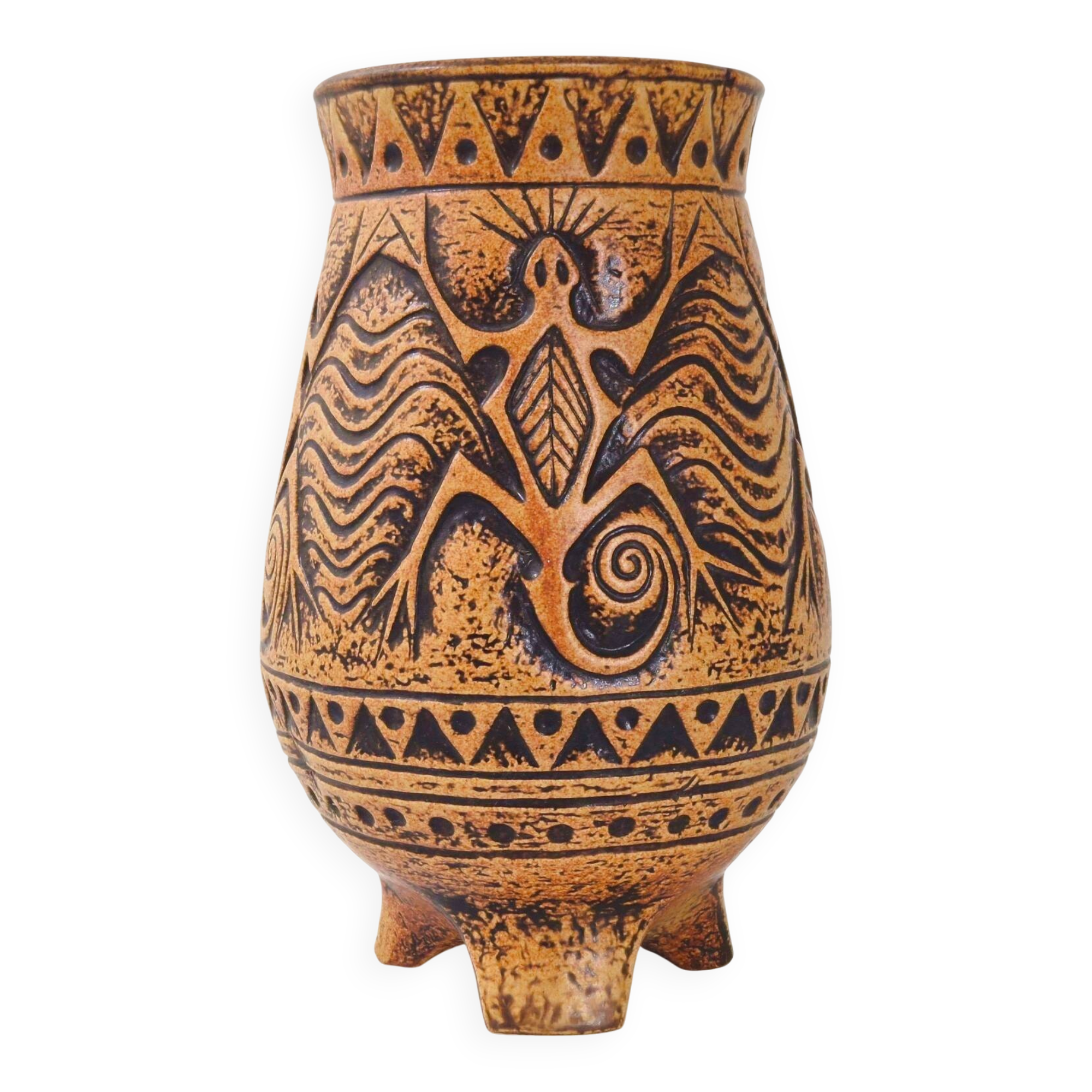 Vintage tripod vase with lizards 1960 jasba ceramic 60s 1960s maya tiki