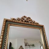 Gold and fir green beveled mirror, Louis XVI/Regency style, 1970