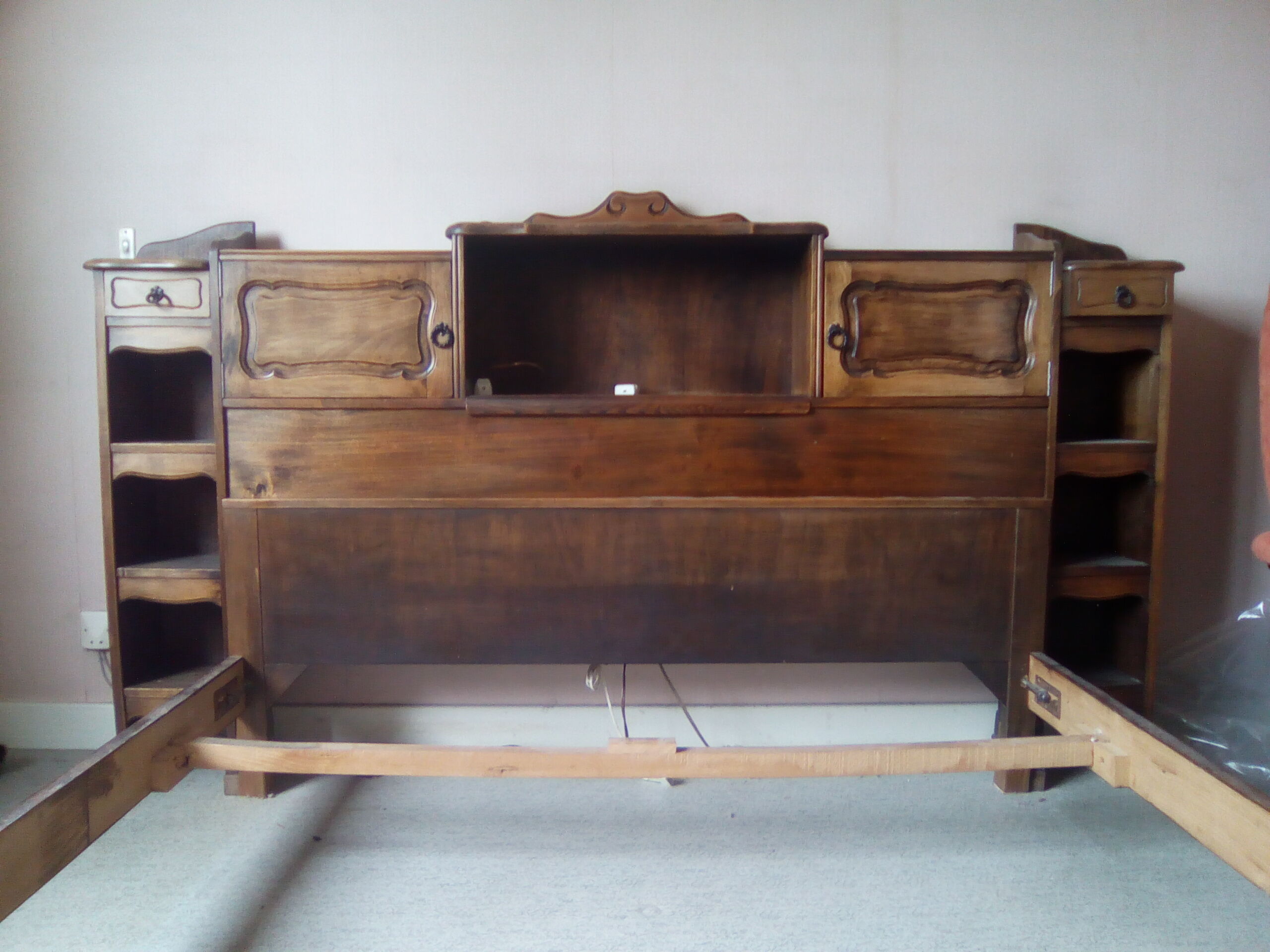 Louis XV style bed / regency in solid wood stained with cozy headboard.