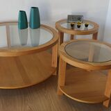 Round Tables with Glass Tops, Set of 3.