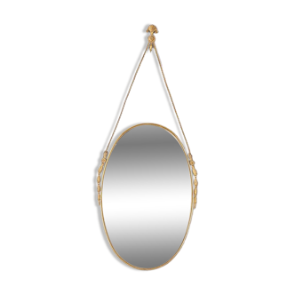 50s vintage wall mirror in brass decorated italian design