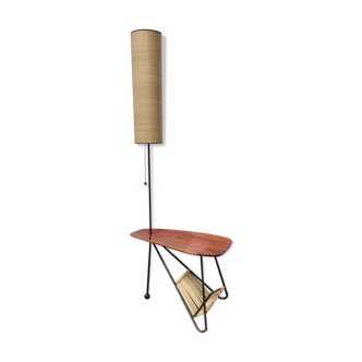 Vintage side table floor lamp and paper holder