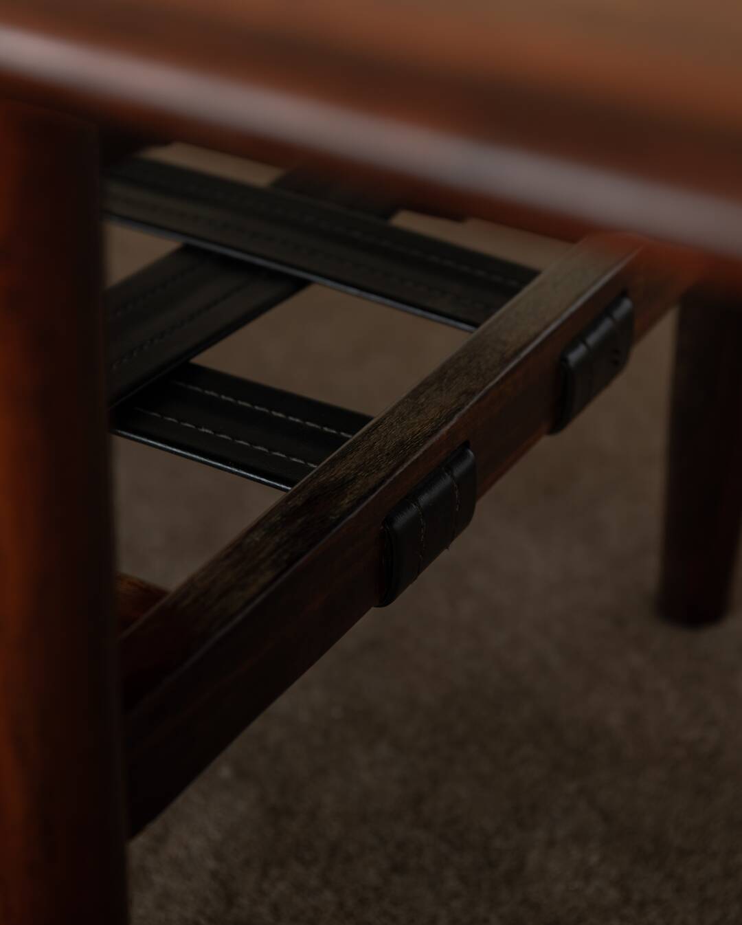 Vintage Rosewood Coffee Table Leather Magazine Shelf Topform Dutch MCM 1960