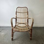 Pair Mid-Century 1960s Vintage Rattan Bamboo Lounge Arm Chairs