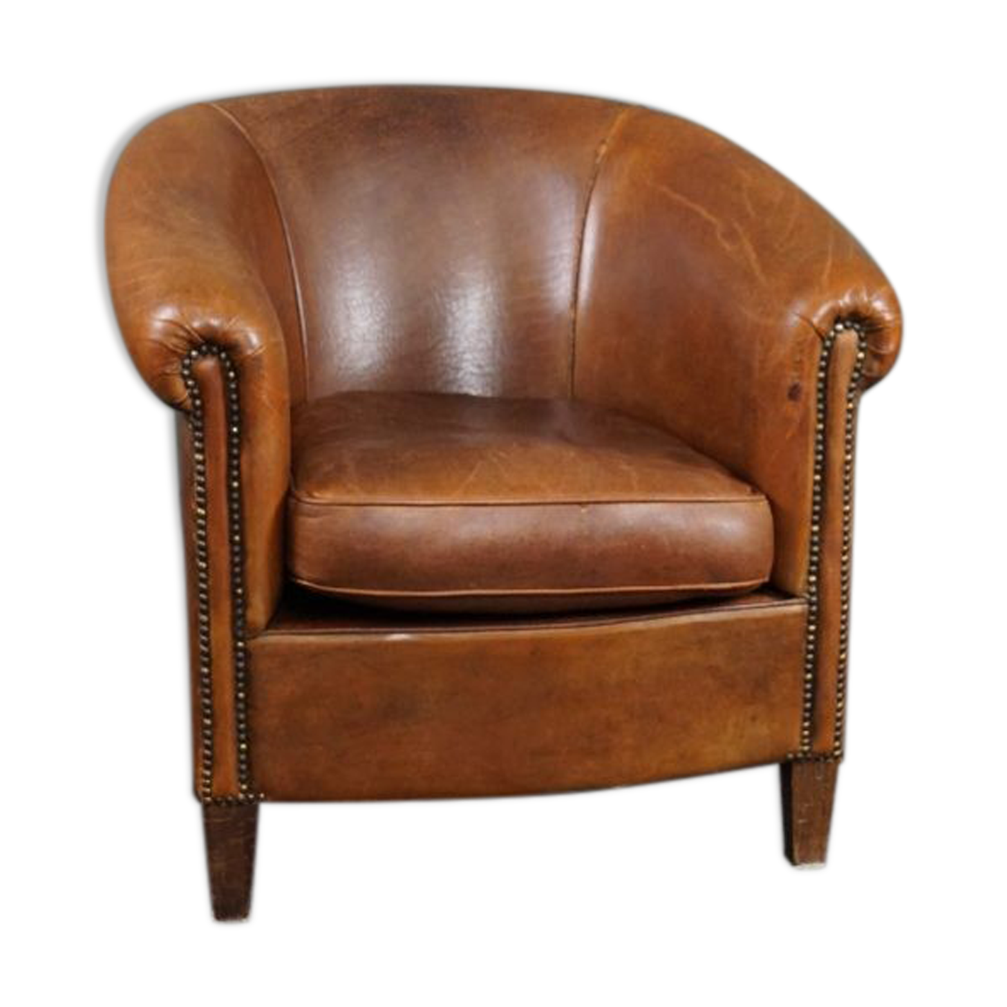 Fauteuil club en cuir de mouton robuste