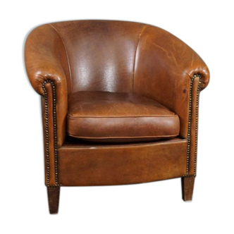 Fauteuil club en cuir de mouton robuste