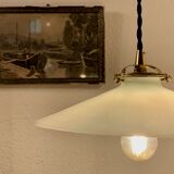Pair of suspensions bistrot 1920 opaline indus