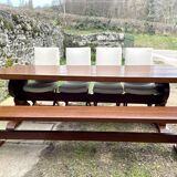 Monastery table and its two benches in solid oak 1950
