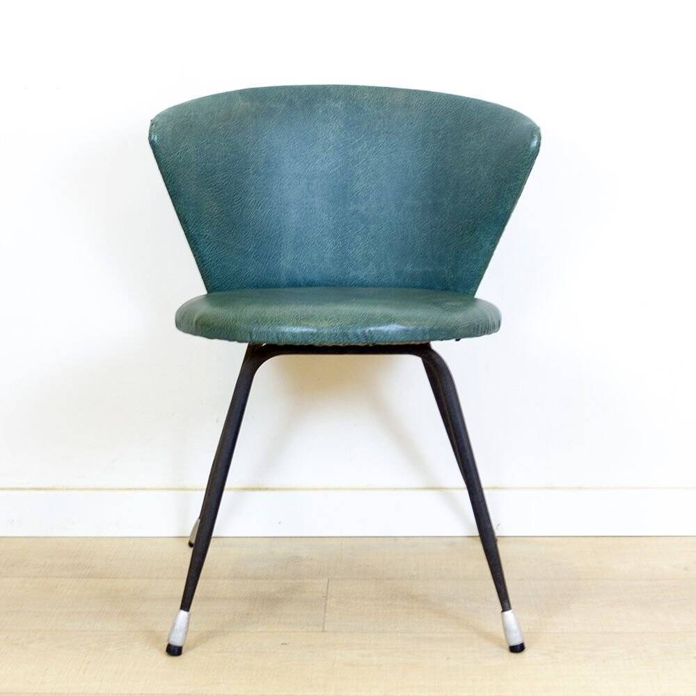 Set of Spanish Iron and Green Skai Club Chairs, 1960s