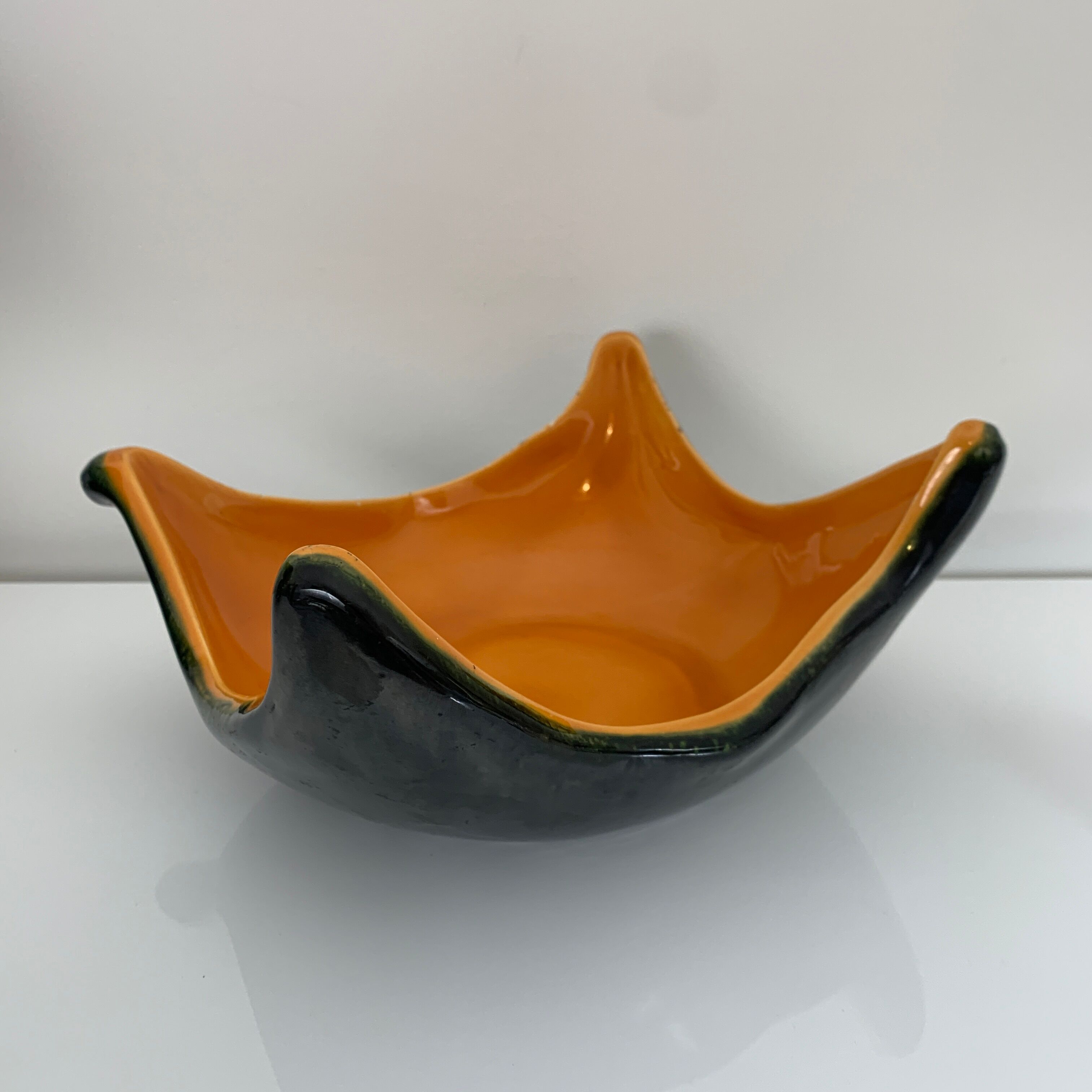 Cut handkerchief vintage ceramic two-tone free-form orange black