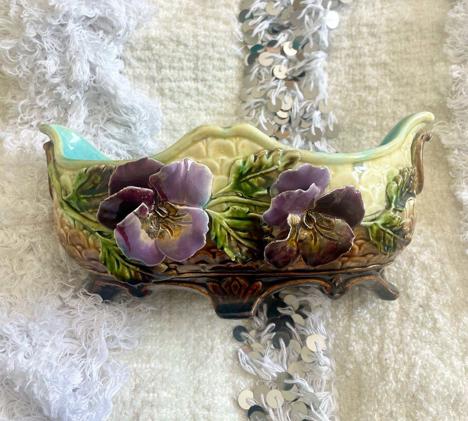 Antique Barbotine Planter from the Onnaing Manufacture, Thought Model
