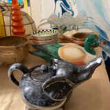 Elephant teapot in black marbled ceramic vintage white