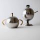 Vintage 1980s set of sugar or jam bowls, stainless steel and brass serving bowls, elegant postmodern tableware, breakfast service, gift idea.