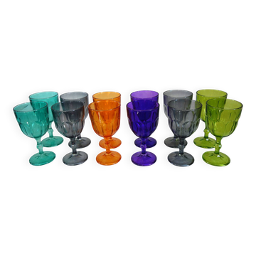 12 large vintage coloured glasses