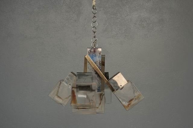 Chandelier 1970 design glass and stainless steel