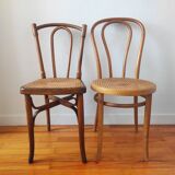 4 chaises de bistrot anciennes dépareillées bois et cannage