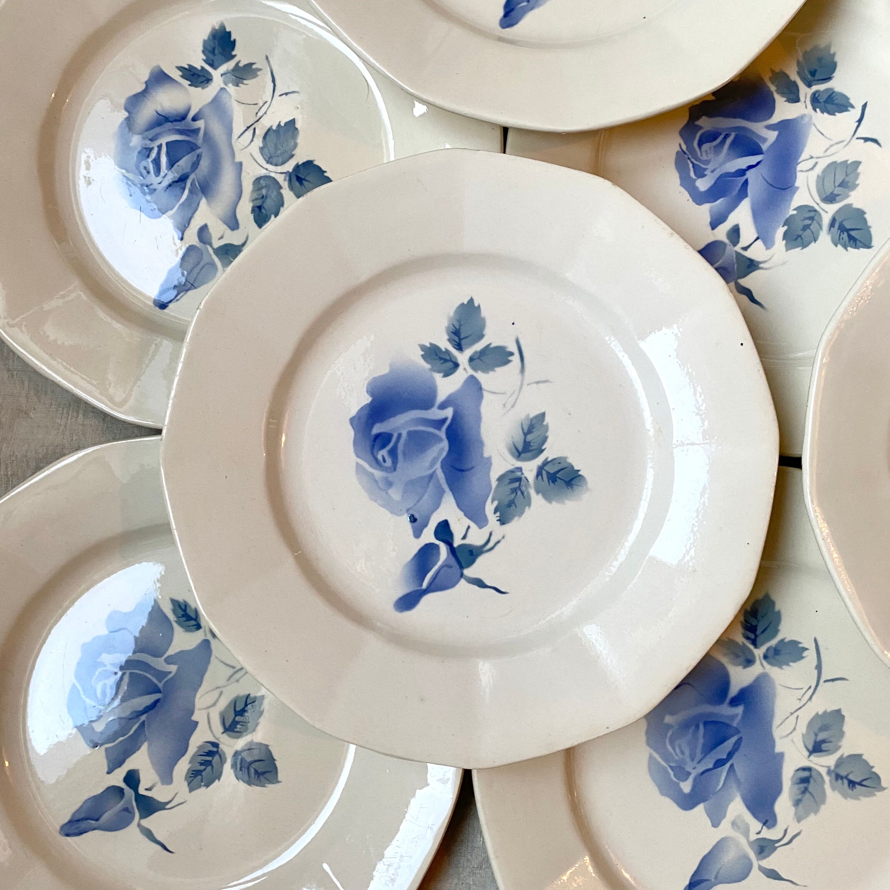 Old plates digoin pink blue