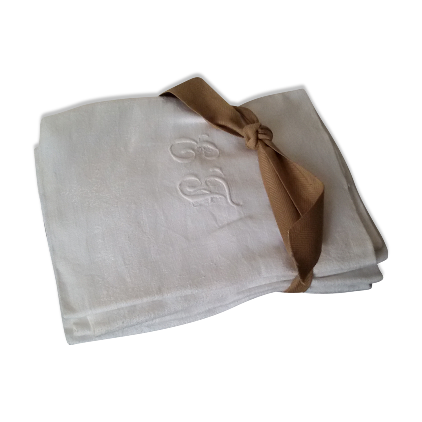 White monogrammed damask towels