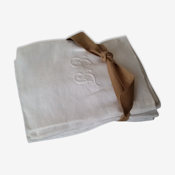 White monogrammed damask towels