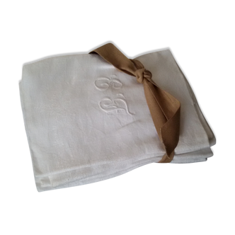 White monogrammed damask towels