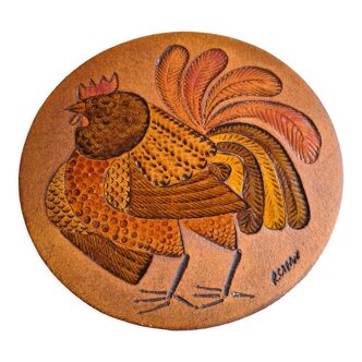 Vallauris ceramic trivia signed Roger Capron polychrome rooster pattern