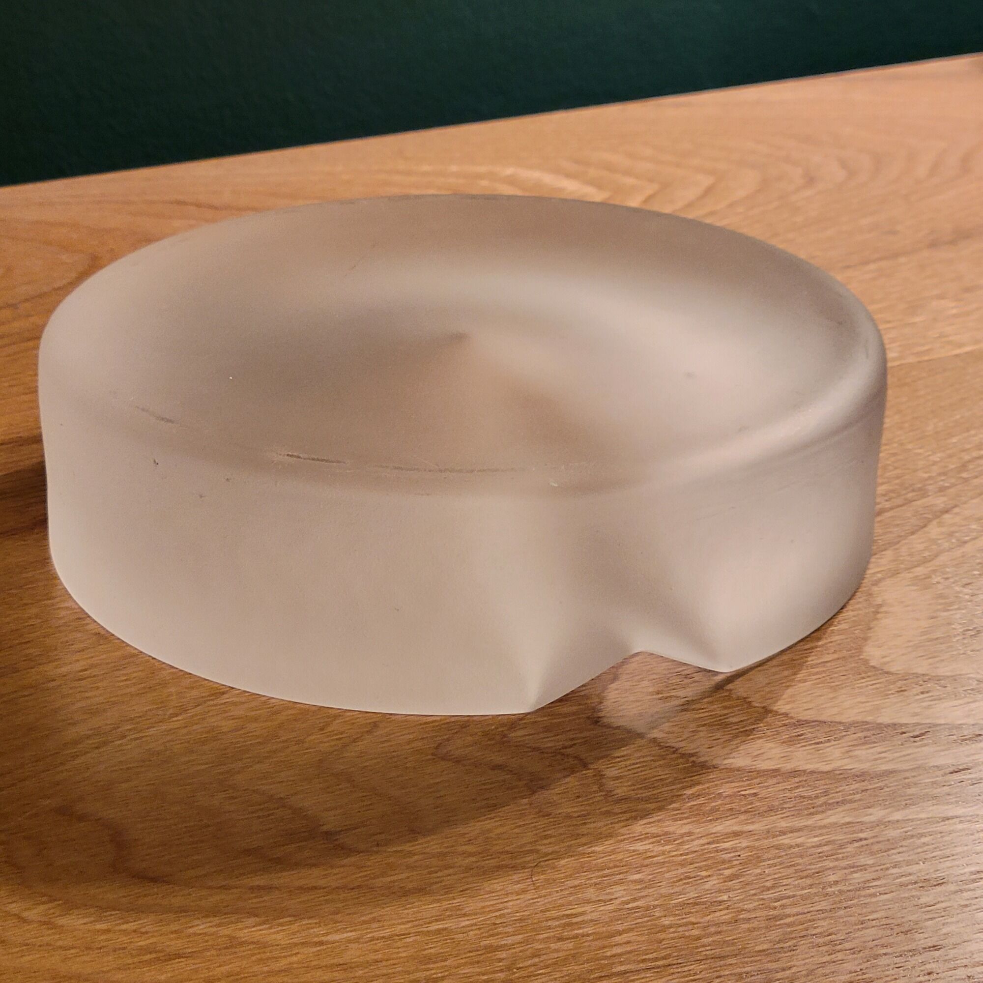 Empty ashtray pocket modernist design in satin molded pressed glass