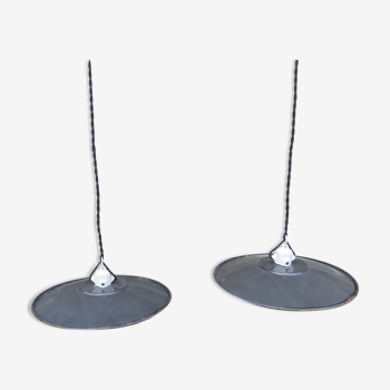 Pair of industrial suspensions in grey enamelled sheet metal