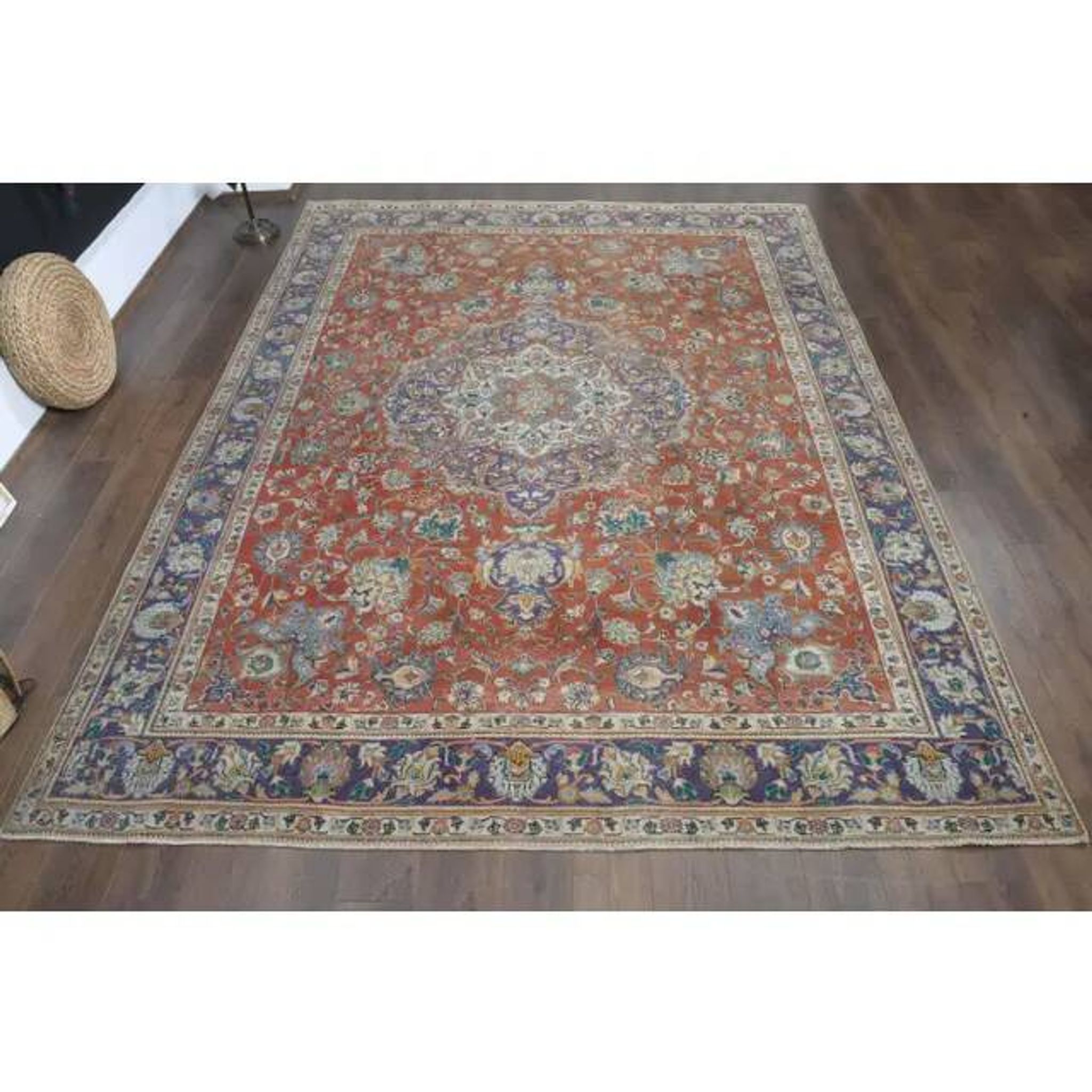 1970s Vintage Persian Handmade Wool Orange Oversized Area Rug 278x379