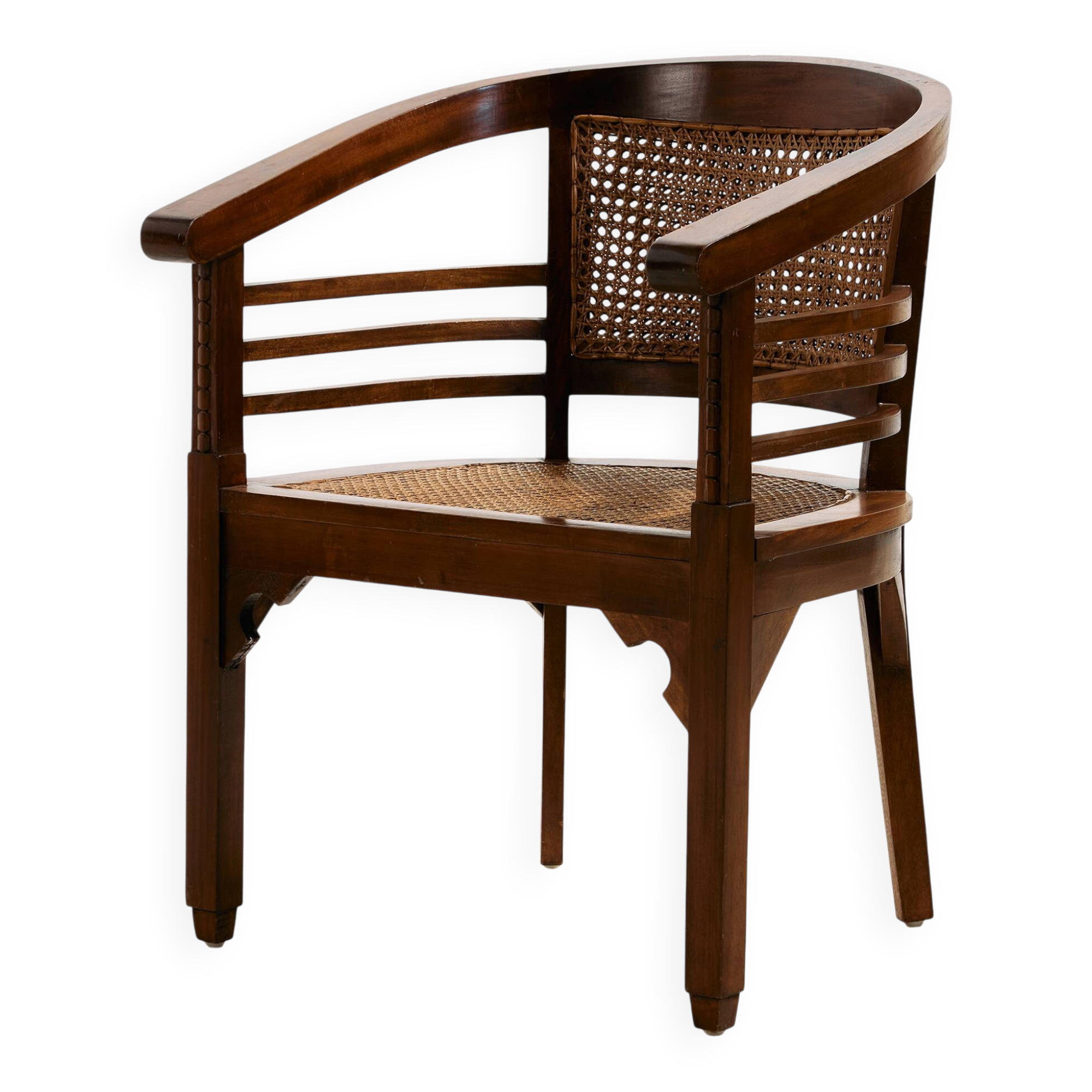 Beech and rattan armchair