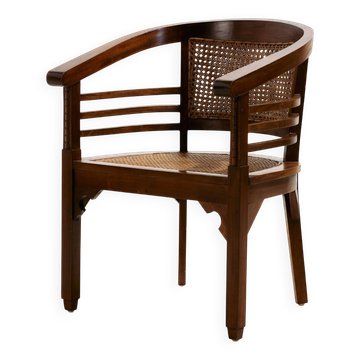 Beech and rattan armchair