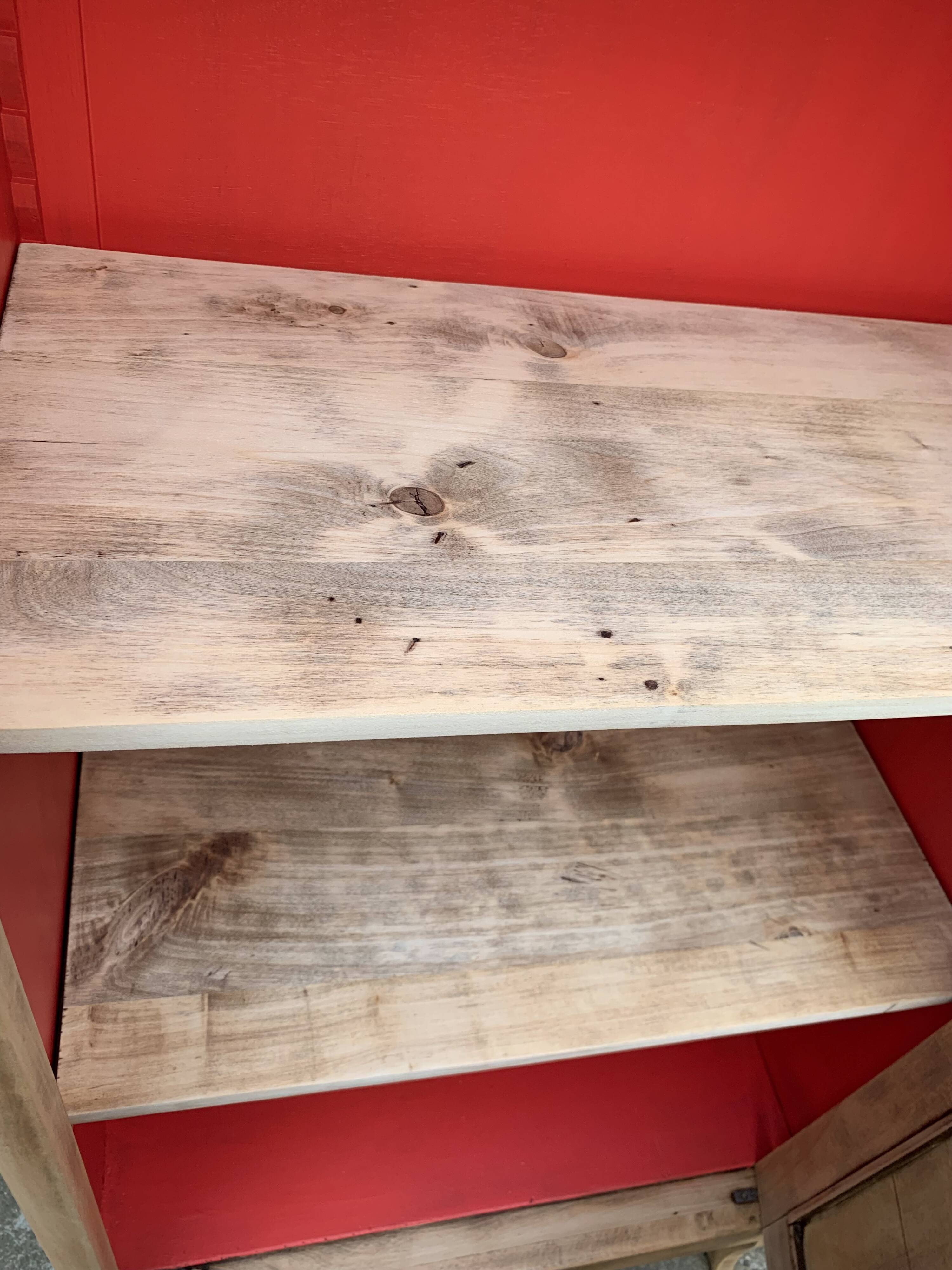 Vintage glass-fronted cabinet, raw wood, 1950s