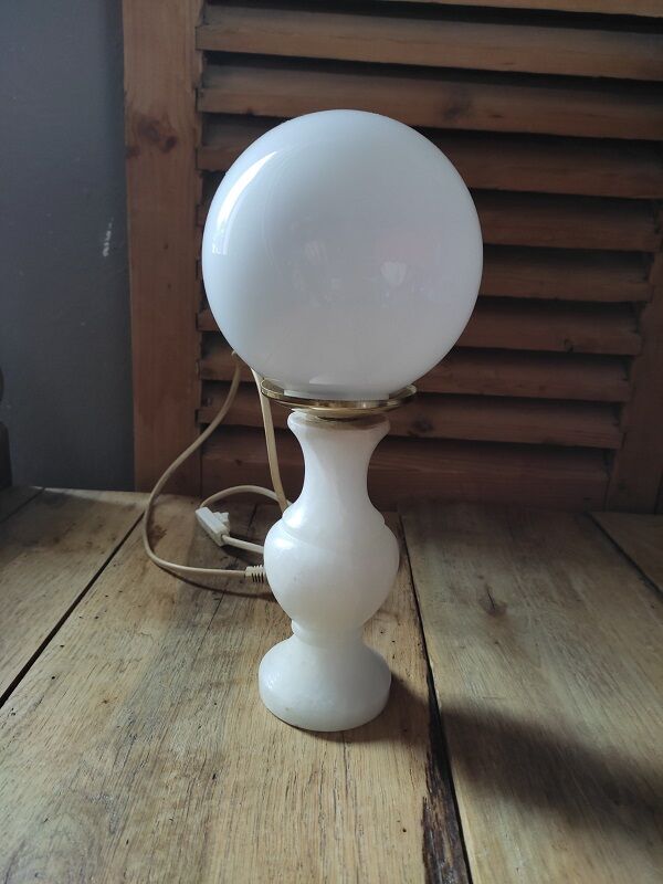 Original bedside desk lamp Base Marble White Globe opaline old vintage