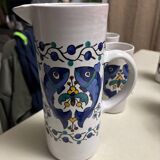 Carafe et verre motif poisson bleu