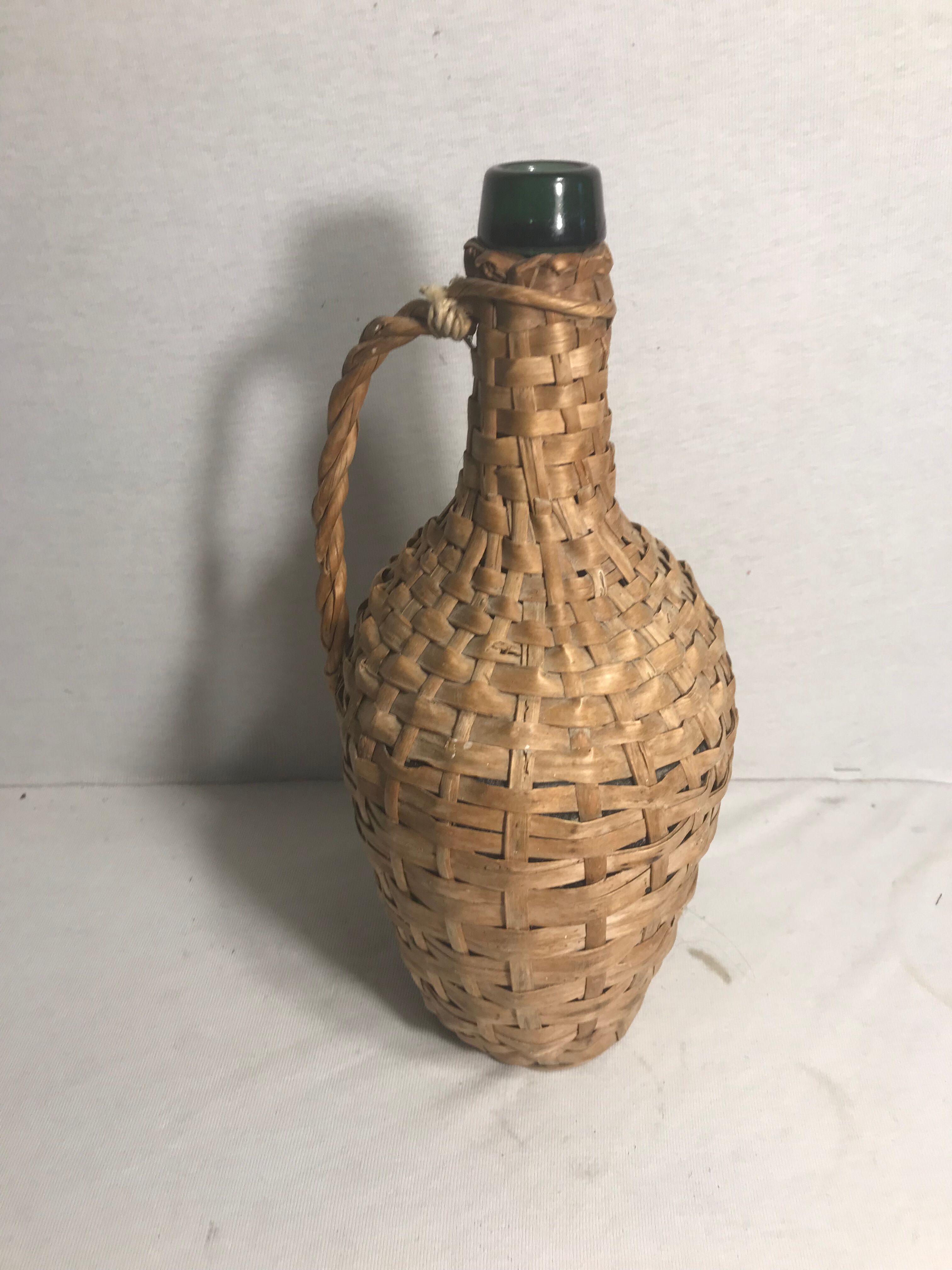 Demijohn bottle 2L old woven Wicker rattan + handle Vintage