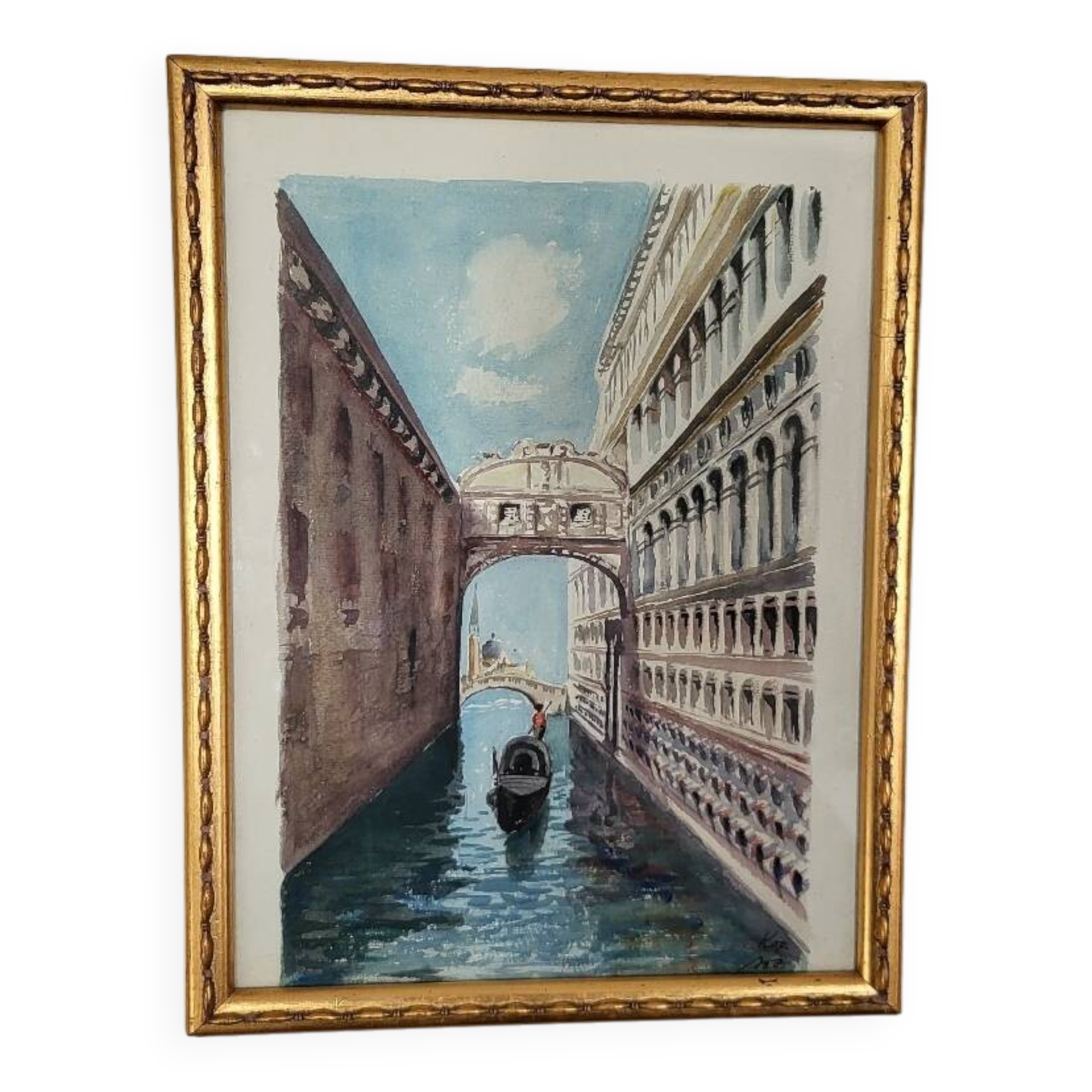 Watercolor of Venice, early 20th century/ Gondola/ Italy