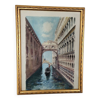 Watercolor of Venice, early 20th century/ Gondola/ Italy