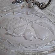 Art Deco Pressed Glass Divided Serving Dish with Alpaca Handle, 1930