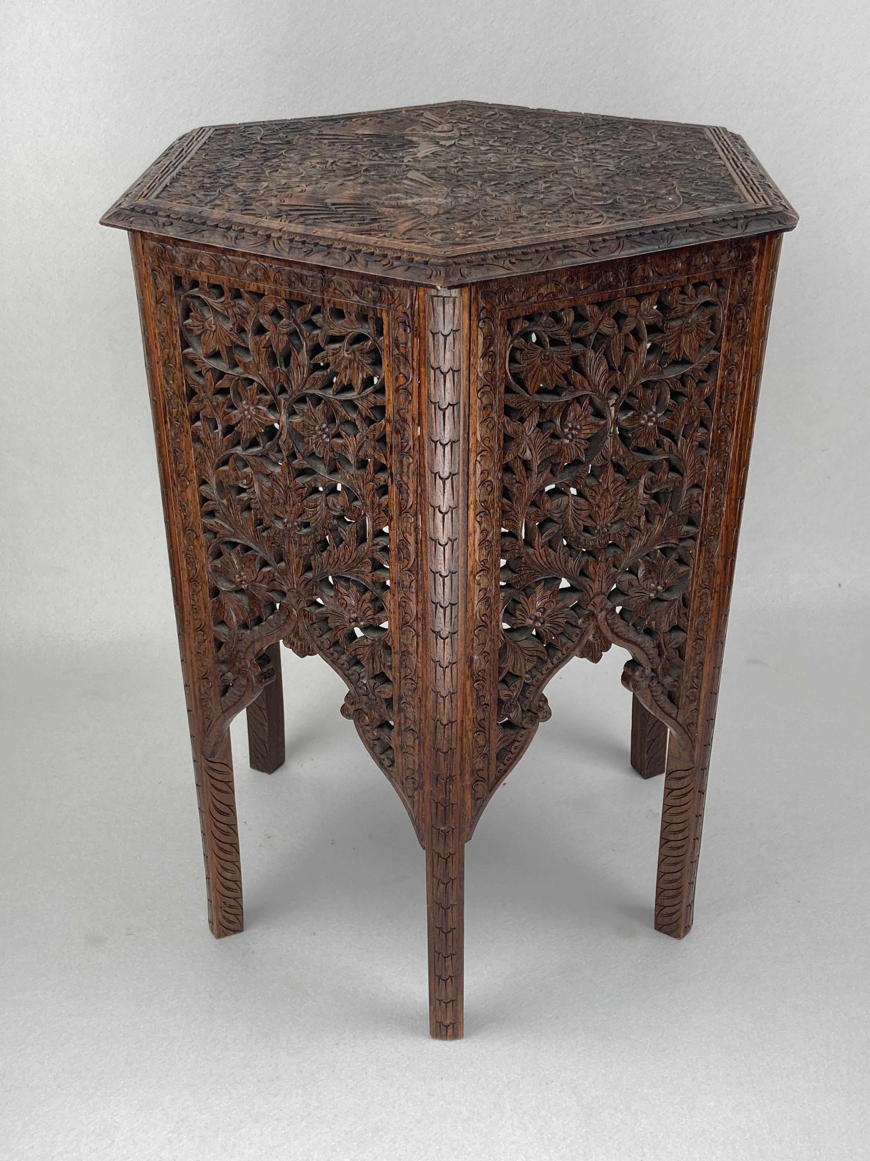 Antique 19th century burmese hand carved side or end table