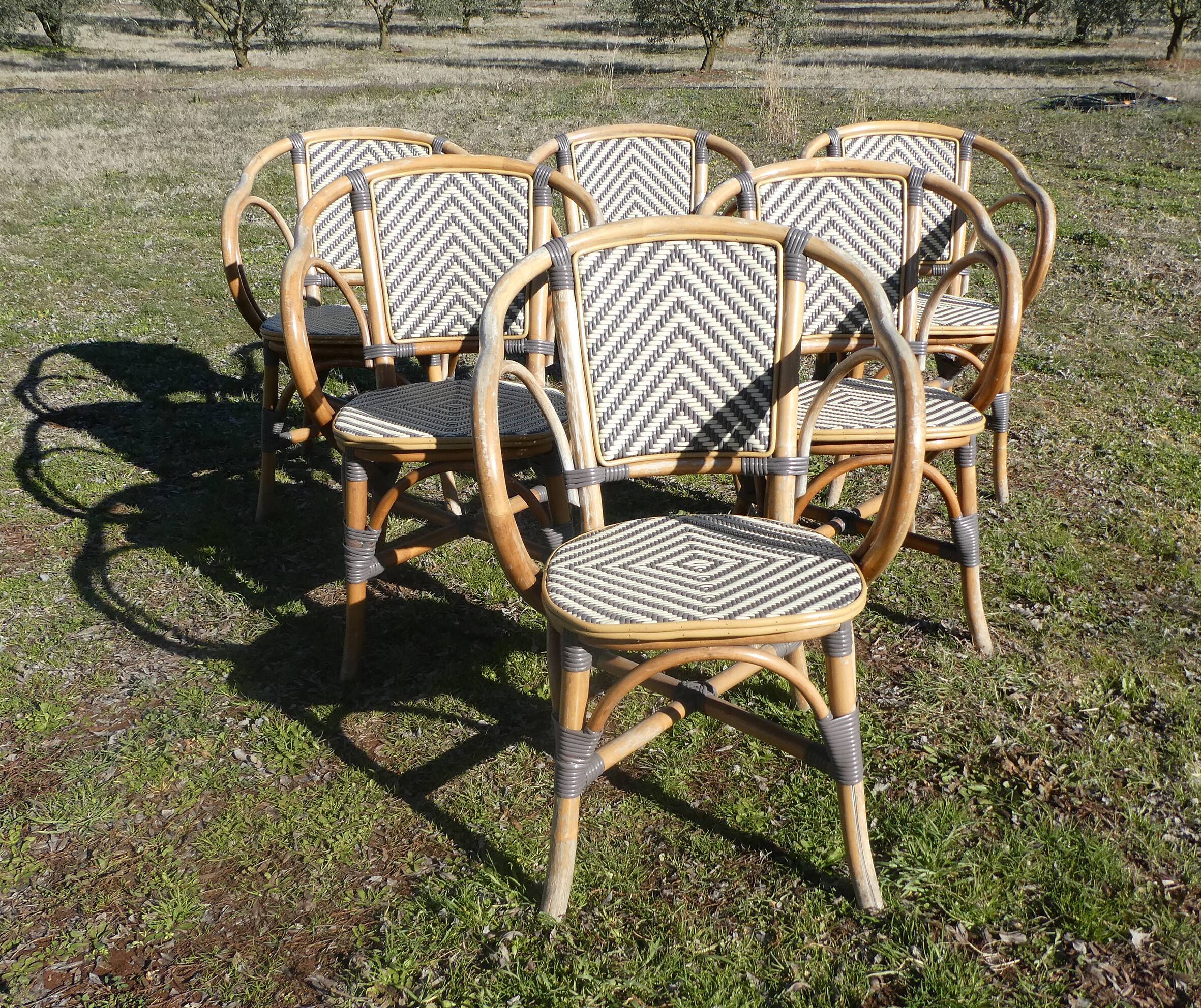 Lot de 6 fauteuils bistrot de terrasse en rotin type "parisienne"