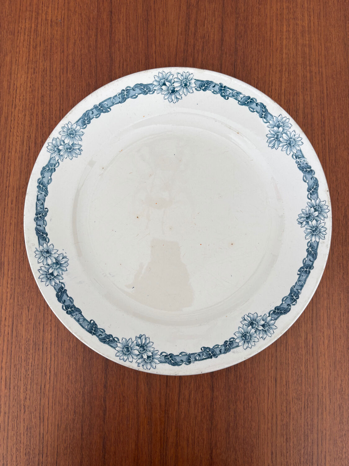 Large ironstone serving platter Longchamp model Denise vintage blue