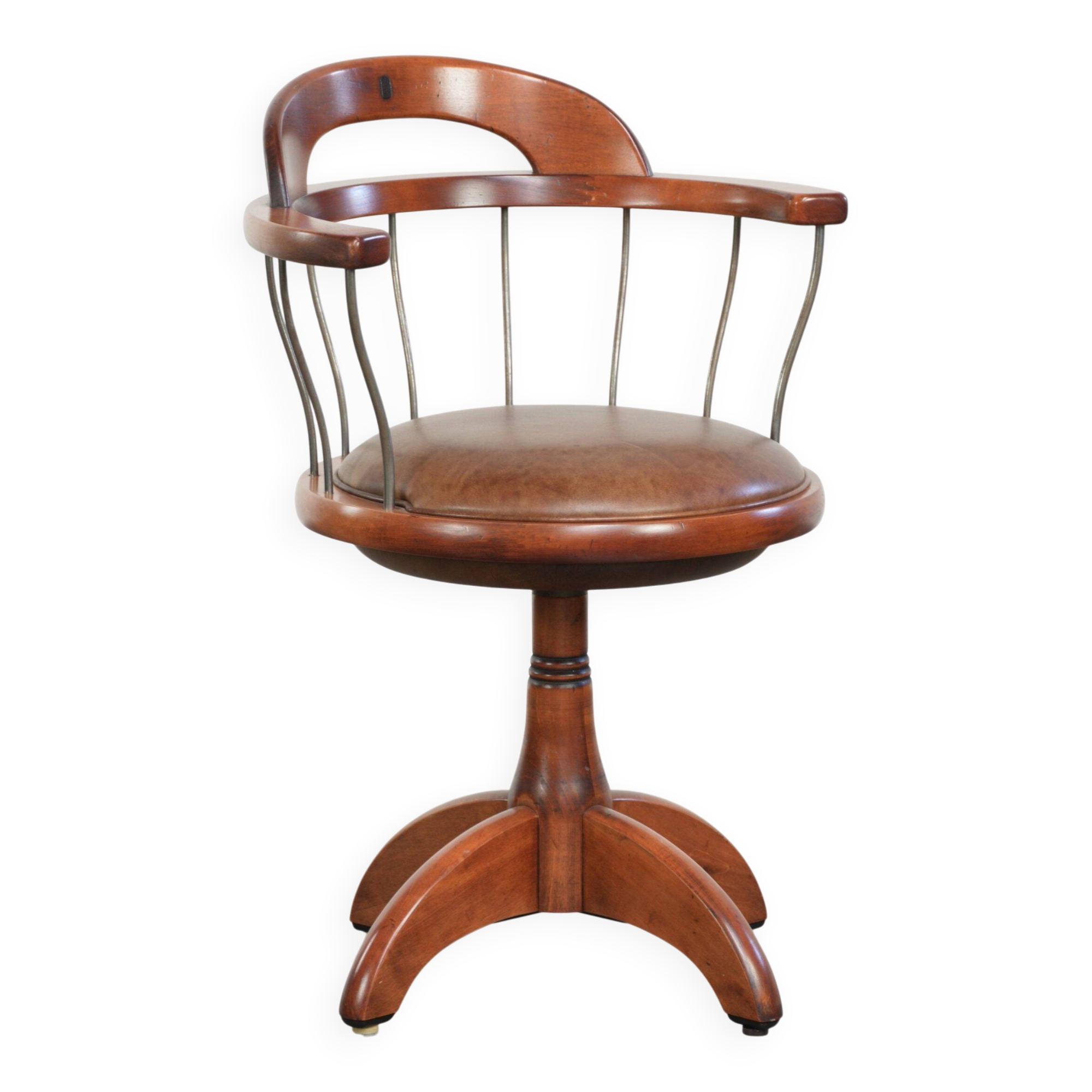 Swivel side chair / office chair with a cognac-coloured cow leather seat