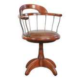 Swivel side chair / office chair with a cognac-coloured cow leather seat
