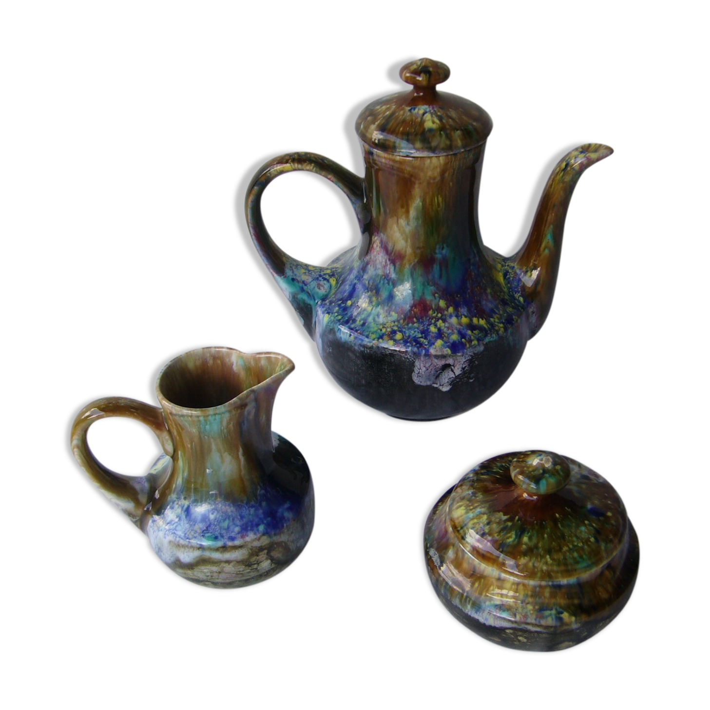 Morvan vintage ceramic coffee maker, sugar bowl and milk pitcher