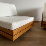 Pair of solid elm low chairs from Maison Regain, 1960