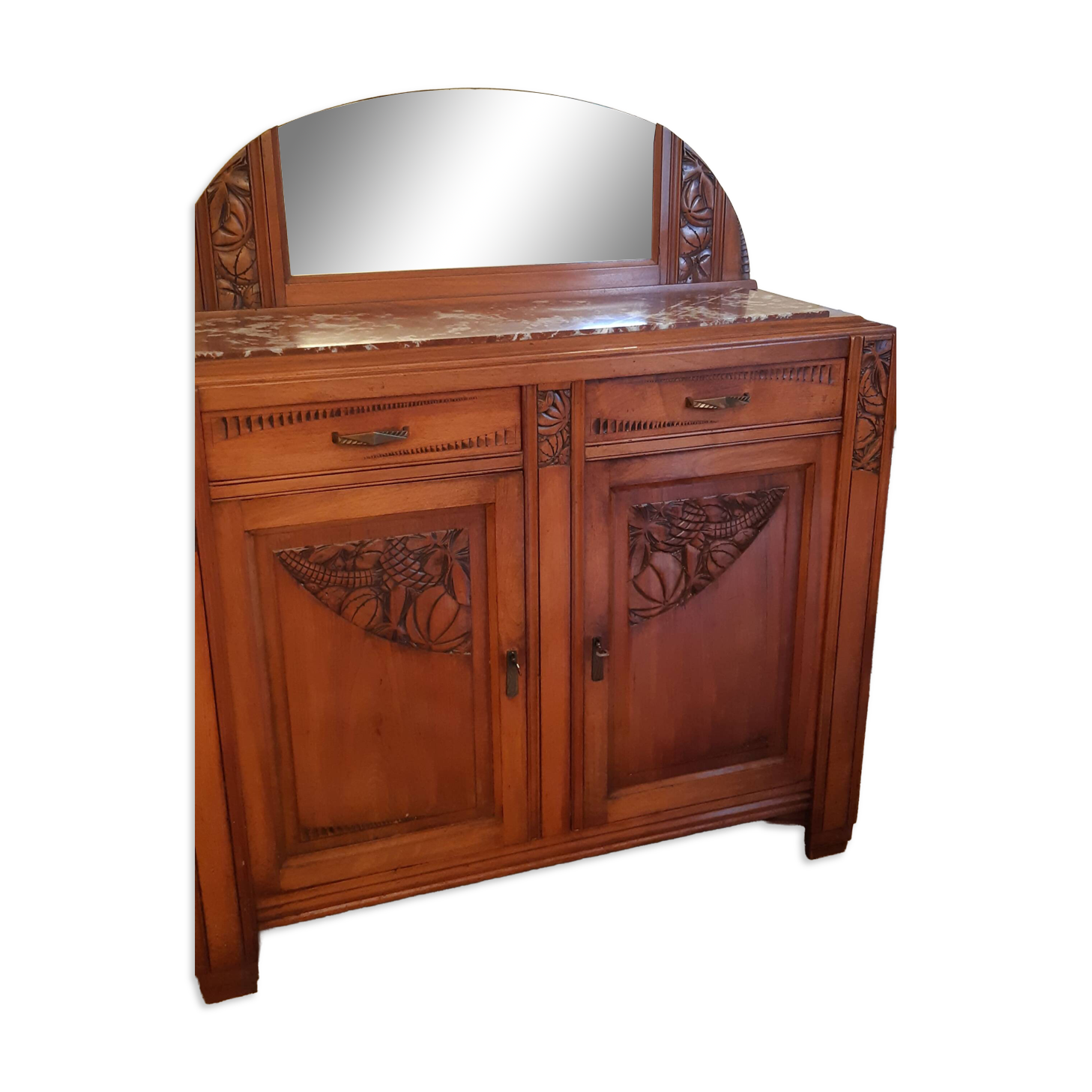 Art Deco Buffet 1930 – Red Marble Top & Sculptures – Excellent Condition