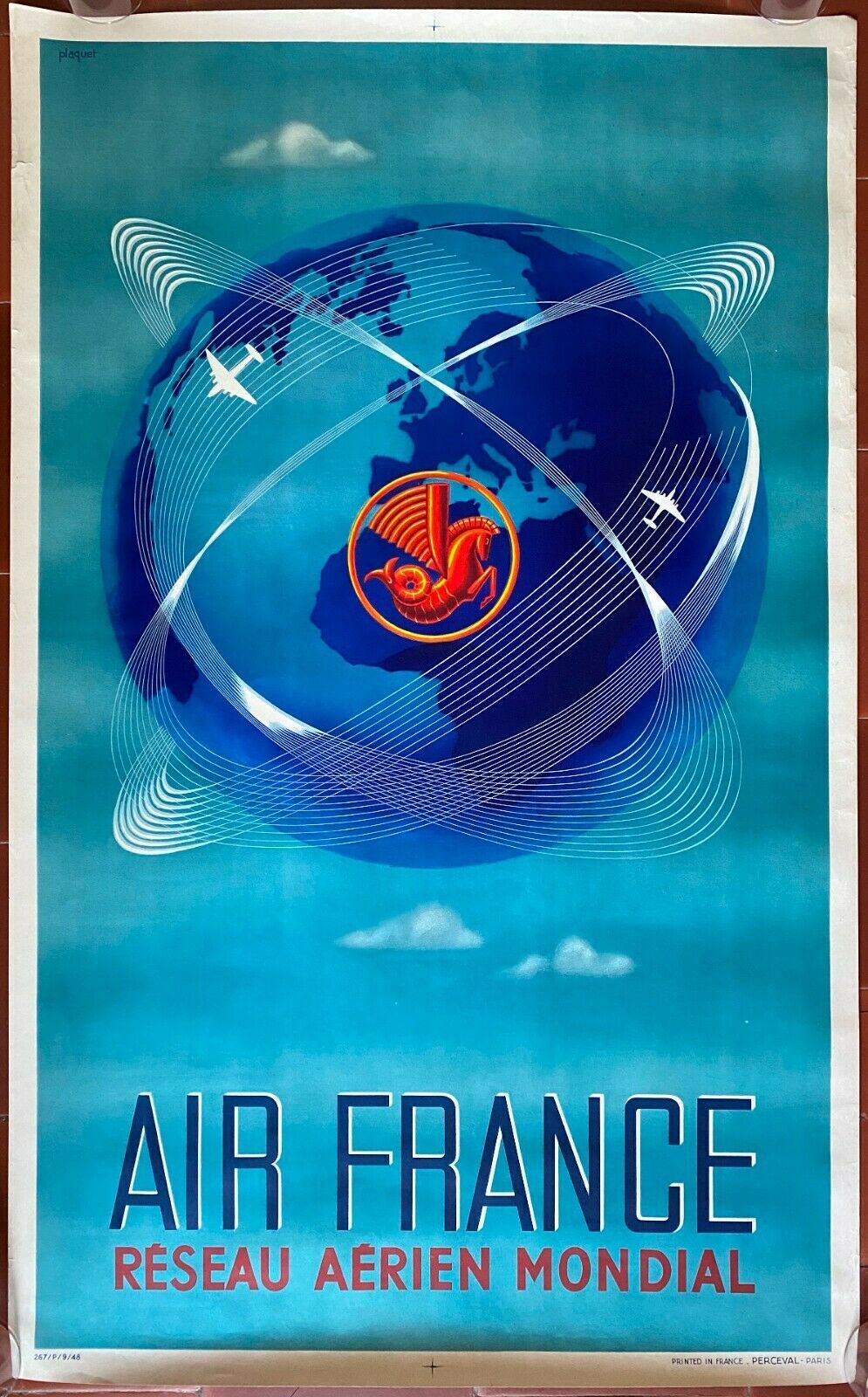 Original Poster Tourism "Air France World Air Network" 62x100cm 1948