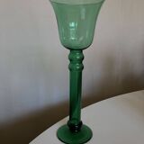 XXL tulip candle holder in blown green glass from the 1960s