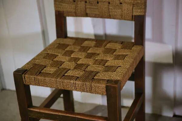 Pair of Brutalist chairs with braided rope seats, 1950s