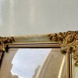 Antique wooden frame with metal gold colored details 28 cm x 22 cm convex glass
